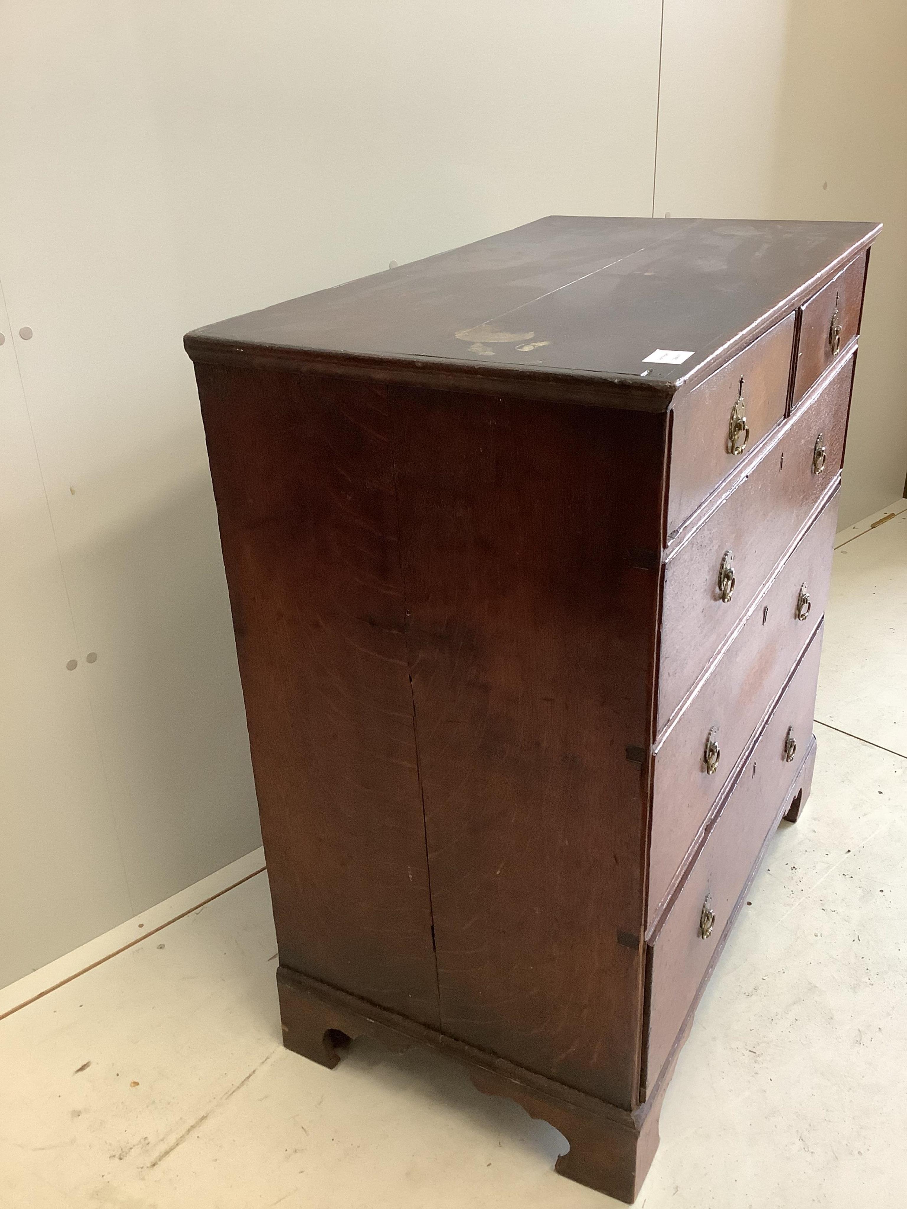 A mid 18th century oak chest, width 87cm, height 94cm. Condition - fair to good